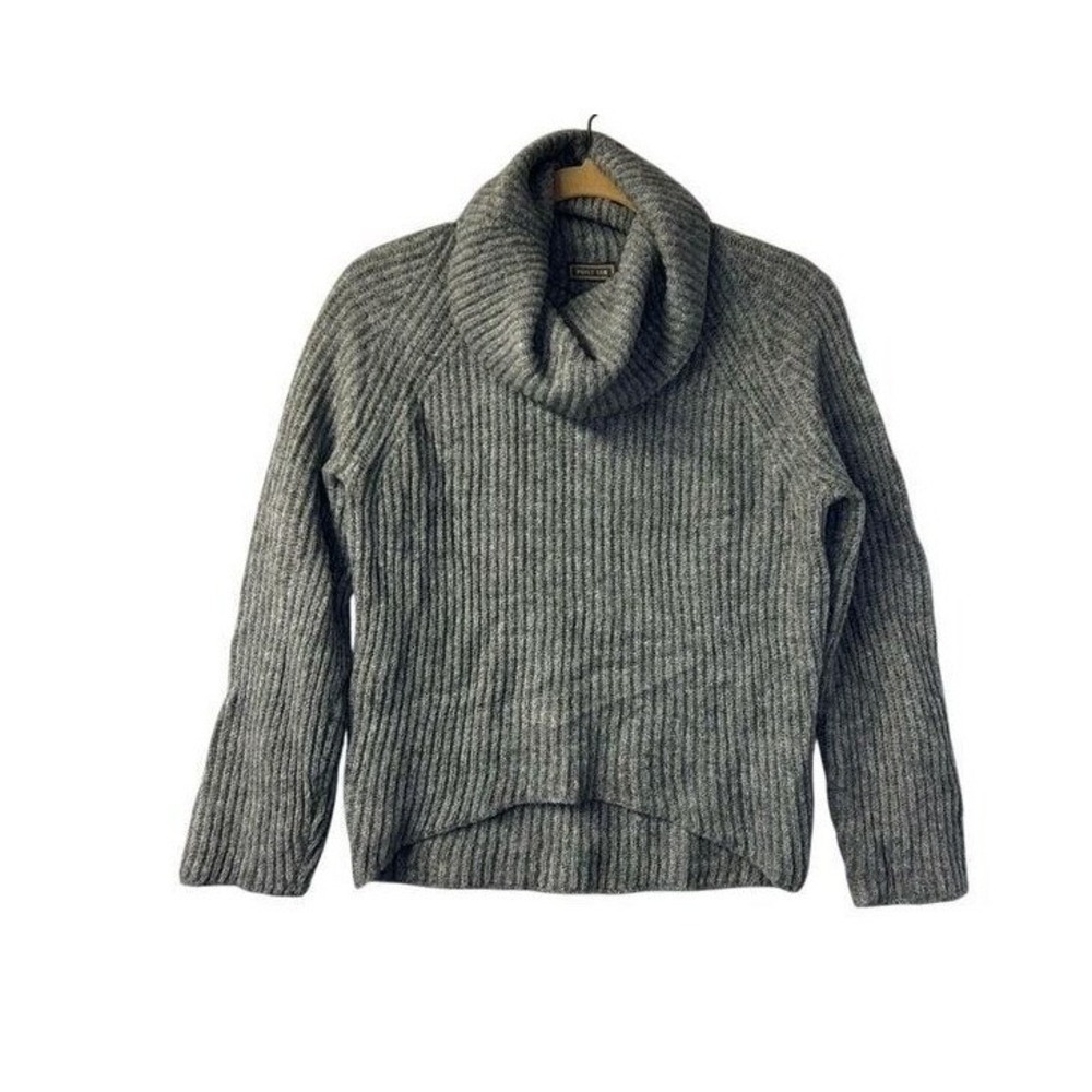 Point Sur Women's Cowl Neck Wool Blend Sweater‎ Ribbed Knit Pullover Gray Size M